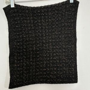 Eileen Fisher Black /Gold Italian Fibers Wool Yak Snood Neck Warmer Scarf RARE